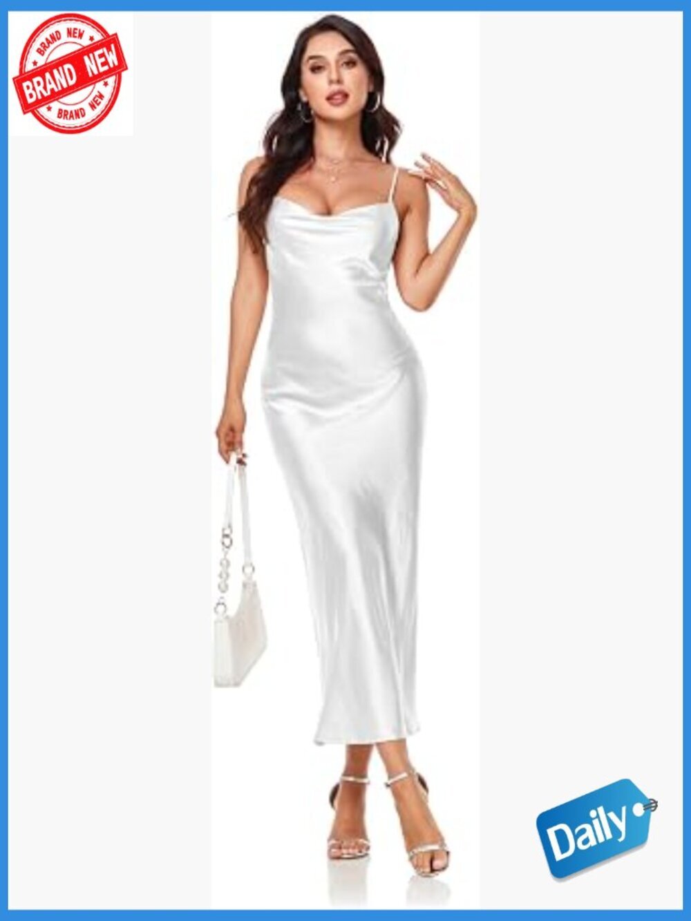 Spaghetti Strap Midi Satin Slip Dress Cowl Neck Cocktail Evening Party